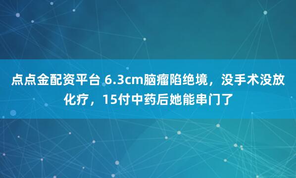 点点金配资平台 6.3cm脑瘤陷绝境，没手术没放化疗，15付中药后她能串门了